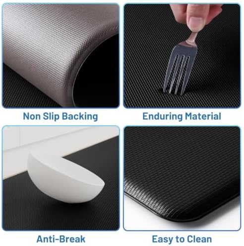 StepLively Kitchen Mat for Floor 2 PCS, Anti Fatigue Rugs, Black