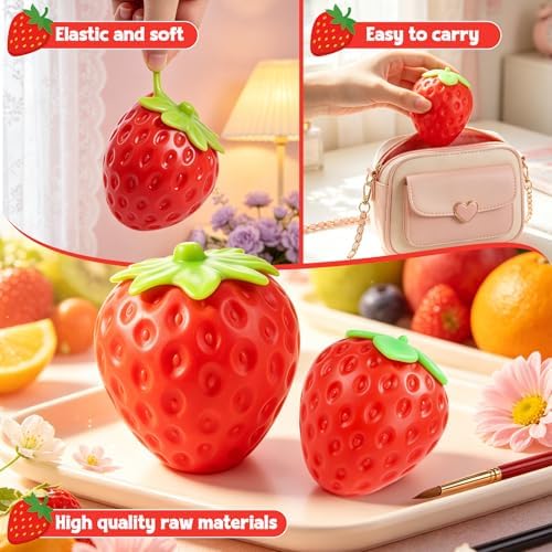 Big Strawberry Stress Ball Squeeze Toy, 3.9 in Large Red Strawberry