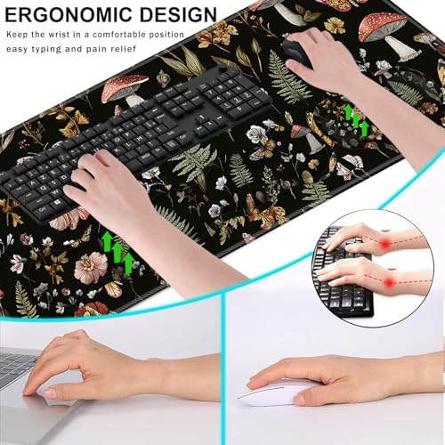 Keyboard Wrist Rest and Mouse Pad with Wrist Support Set Ergonomic Coaster,Memory Foam,Easy Typing Pain Relief,Large XL Desk Mat 31.5"x 11.8",Magic Mushrooms