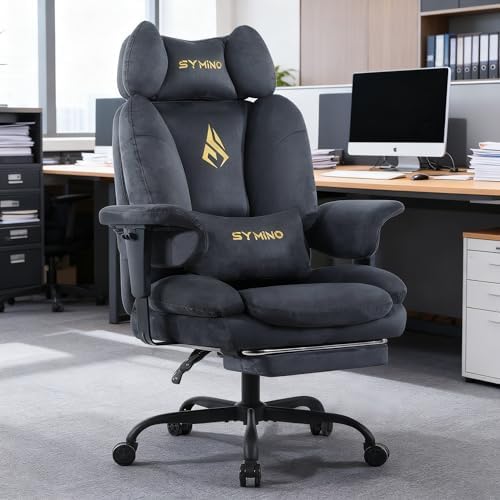 Symino Gaming Chair with Footrest, Up/Down Armrests, Suede Fabric Ergonomic Office Chair, 155° Recline Computer Chair for Desk, Grey