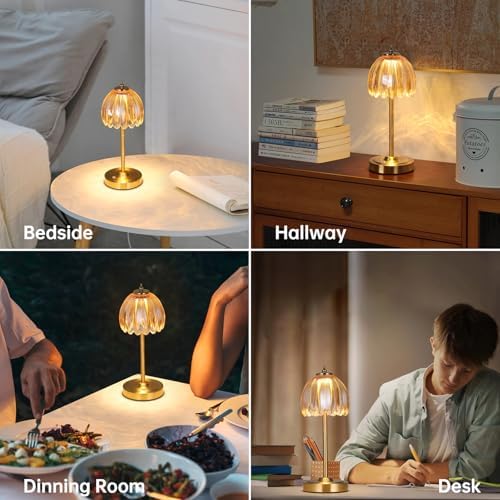 Shenmoyl Set of 2 Tulip Table Lamp with 5000mAh Battery & Touch Control, Cordless Table Lamp with 3 Colors, Dimmable Rechargeable Table Lamps for Bedroom, Living Room, Entryways (Amber Tulip)
