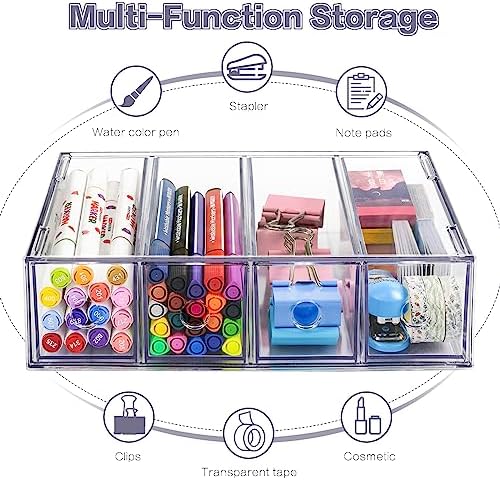 Desk Organizer with 4 Drawers, Stackable Desktop Storage Box