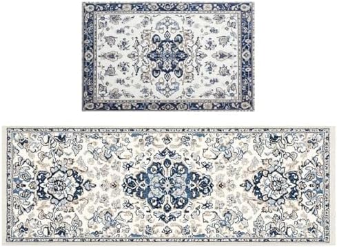 Kitchen Mats for Floor, 2PCS Waterproof Cushioned Non-Slip Anti Fatigue Rugs for Kitchen,Washable Comfort Absorbent Kitchen Mat Set for Laundry Sink Office Farmhouse Home