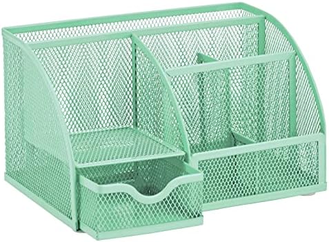 Annova Mesh Desk Organizer Office with 7 Compartments + Drawer/Desk Tidy Candy/Pen Holder/Multifunctional Organizer (Green23)