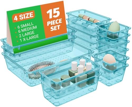 SpaceHacks 15 PCS Plastic Drawer Organizer Set, Drawer Storage Trays