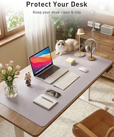 Aothia Faux Leather Desk Mat - Large Mouse Pad, Non-Slip PU Leather Blotter, Waterproof Writing Surface for Office and Home (Smoky Lavender, 63" x 17")