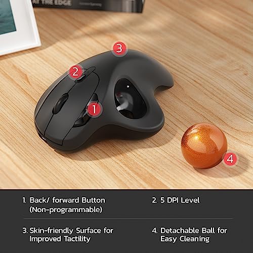 Nulea M501 Wireless Trackball Mouse Ergonomic Thumb Control, 4 DPI Levels
