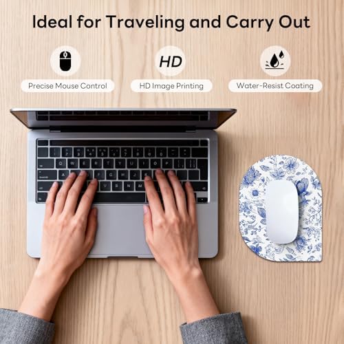 Contoured Oval Mouse Pad 6x8in Non-Slip for Laptop,Plants