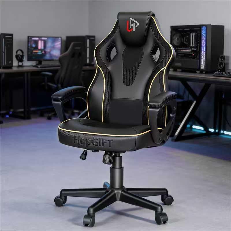 HapGIFT Gaming Chair, Ergonomic Computer Gaming Chairs with Link Armrest, PU Leather Video Game Chairs for Adults Teens, Height Adujustable Racing Style PC Chair for Home, 300LBS (BLACK)