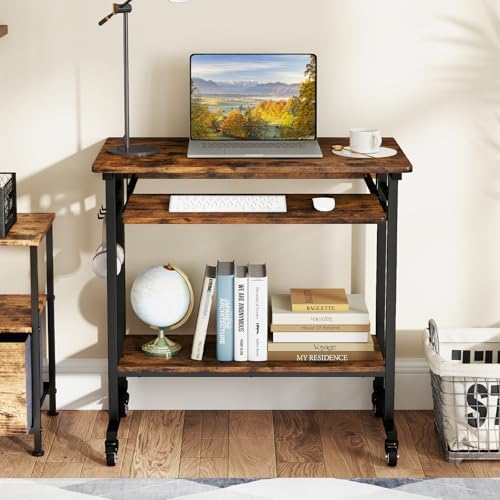 Rolling Desk with Keyboard Tray, 31.5’’ Small Computer Desk with Wheels