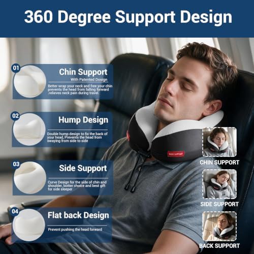 SheRest Cooling Travel Neck Pillow for Airplane, Memory Foam Neck Support