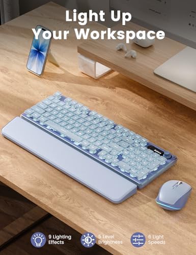 Wireless Keyboard and Mouse Combo - 9 Backlit Effects, Wrist Rest, Double-Shot Keycaps, Metal Panel, Long-Lasting Rechargeable, 2.4G Keyboard Mouse Set for Windows Mac PC Laptop – Sablute (Purple)