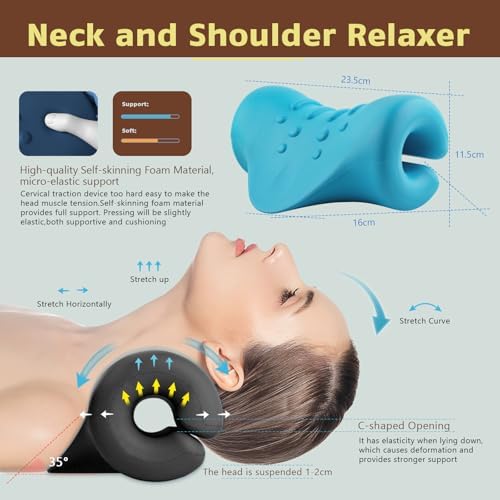 Neck and Shoulder Relaxer, Neck Stretcher, Cervical Traction Device for TMJ Pain Relief and Cervical Spine Alignment, Chiropractic Pillow (Light Blue)
