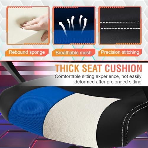 High-Back Computer Gaming Chair Blue Massage Office Chair Ergonomic Racing
