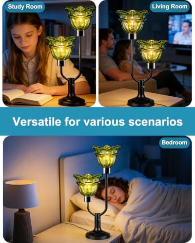 Lightdot Mid Century Modern Flower Green Table Lamp for Bedroom Dimmable