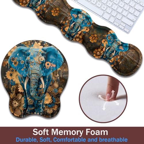 Keyboard Wrist Rest and Mouse Pad Wrist Support with Lace-Shaped Coaster Set, Ergonomic Gel Memory Foam and Anti-Slip Base, Easy Typing and Pain Relief - Blue Spotted Weevil