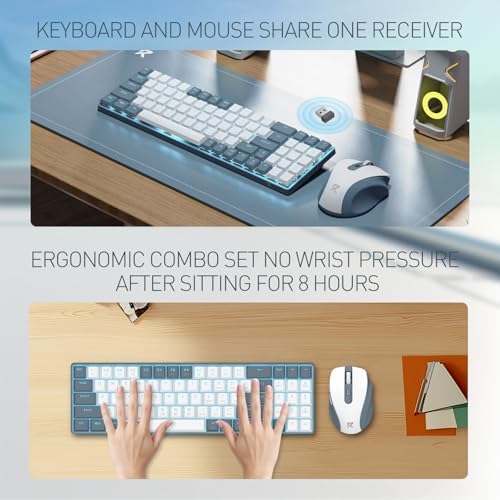 Redragon BS8773 Wireless Keyboard and Mouse Combo, 78 Keys 2.4Ghz Wireless Low-Profile Mechanical Red Switch Keyboard w/Slim Compact Design & Single Blue Backlit, Comfort Grip 2400 DPI Max Mouse