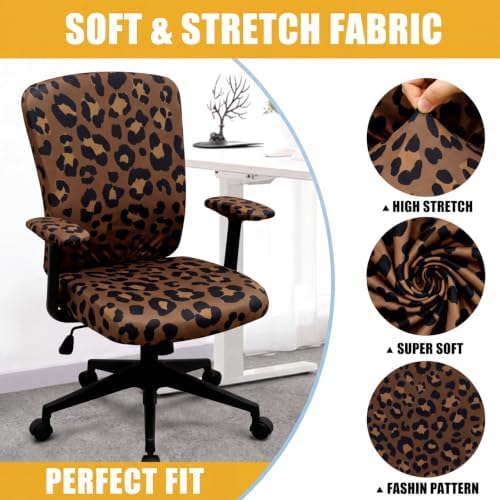 Suncalla 4 Pcs Cheetah Printed Office Chair Covers Leopard Desk Chair Cover