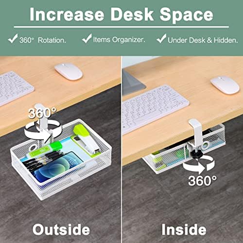 ROSYLINE Under Desk Storage Basket Hanging Drawer Tray, Clamp On Organizer