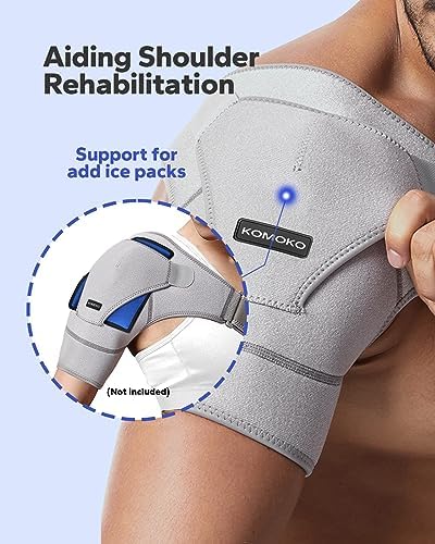 Komoko Shoulder Brace, Rotator Cuff Support Brace with Ice Pack Insertion Capability, Pressure for Preventing Strains and Dislocation, Alleviating Shoulder Pain, Adjustable Fit for Men and Women