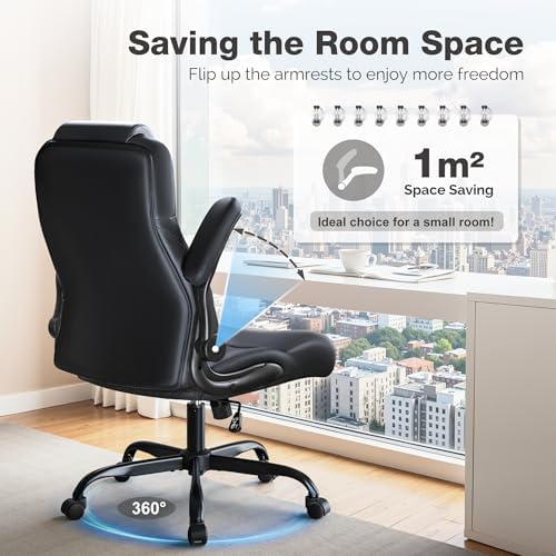 Furmax Big and Tall Office Chair 500lbs, Heavy Duty Office Chairs, Ergonomic High Back Desk Chair, Adjustable Flip Up Armrest Executive Chair Made of PU Leather, Computer Chair for Gaming Desk (Black)