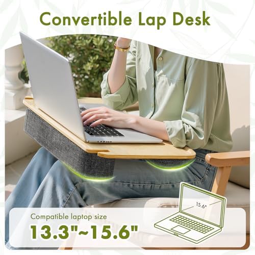 Amazer 22 inch Standing Desk Converter, Bamboo Desk Riser with Lap Desk