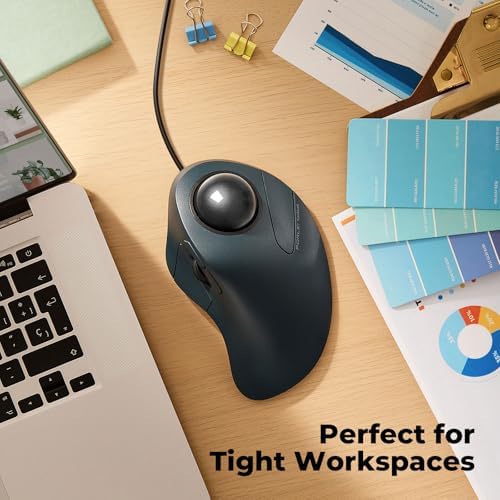 Wired Ergonomic Trackball Mouse for Large Hands, 44mm Index Finger Control