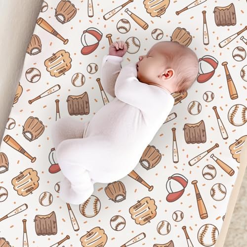 Cartoon Baseball Balls Hats Gloves Baby Changing Pad Cover,Unisex Sports Nursery Diaper Changing Table Pad Mat Sheet for Boys Girls-16x32