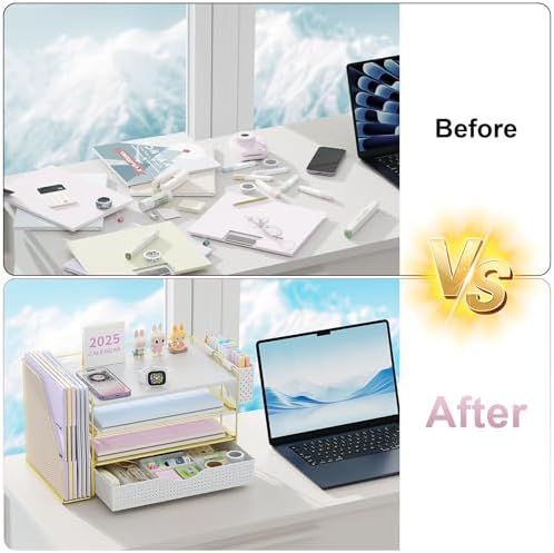 Wood Desk Organizers and Accessories with File Holder & Catalog Racks