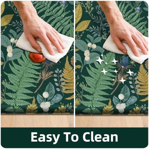 2 PCS Botanical Kitchen Rugs Set, Dark Green 17.3"x28" + 17.3"x47"