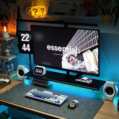 Bamboo Monitor Stand, Desk Shelf with Acrylic Legs and RGB Lights