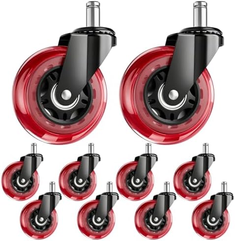 3 Inch Office Chair Wheels, Set of 10 (Red)