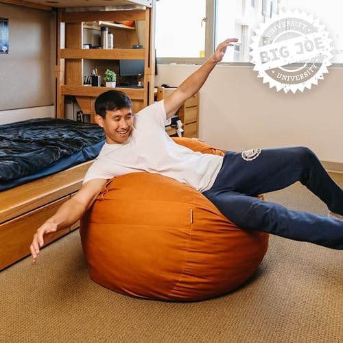 Big Joe Fuf 4Ft Foam Bean Bag Chair with Removable Cover for Kids, Teens, Collegiate Burnt Orange Velveteen, Durable Woven Polyester, 4 Foot Large Reading and Gaming Seat