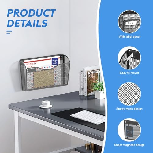 samstar 6 Pack Magnetic File Holder, Mesh Wall File Organizer File Pocket Mail Organizer Paper Folder Holder for Office/Home, No Drilling(Magnetic)