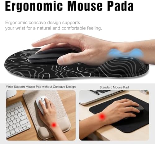 Ergonomic Mouse Pad with Wrist Rest - Gel Wrist Support Mousepad with Non-Slip PU Base for Computer, Laptop, Office & Home