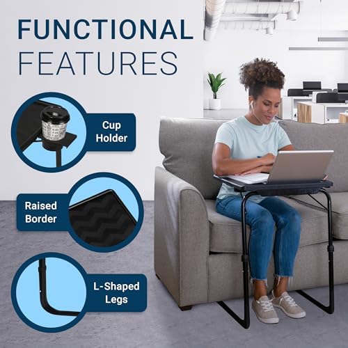 Table-Mate TV Tray Table | Portable Desk Folding Dinner Tray, Couch Table Trays for Eating Snack Food, Portable Laptop Desk, Bed Trays for Eating | Adjustable TV Trays with 3 Angles and Cup Holder