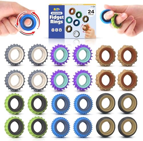 Fidget Toys Adults Sensory Rings: 24 Pack Texture Spinner Rings - Stress Relief Sensory Toys for Kids ADHD - Quiet Desk Fidgets for Classroom Stocking Stuffer for Adults Boys Girls