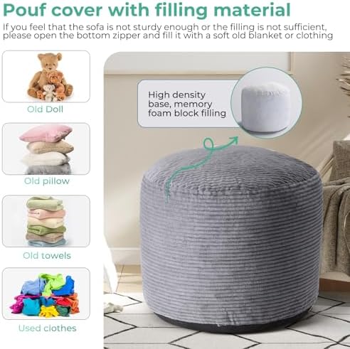 Dual-Size Corduroy Ottoman with Hidden Zipper – Ergonomic Memory Foam Footrest Poufs for Office Desks, Couches & Delicate Floors,Dark Gray 26"x 18"