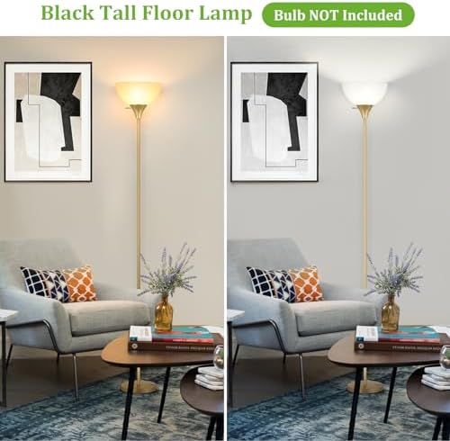 Coucrek Floor Lamp, LED Standing Lamps with White Plastic Shade, Corner Floor Lights for Living Room Bedroom, Rotary Switch, Bulb not Included, Gold