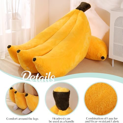 Banana Bean Bag Chair with Ottoman, Floor Sofa Bed with Footrest, Comfy Convertible Lounger for Adults, Plush Couch for Bedroom, Living Room or Dorm, L-Yellow