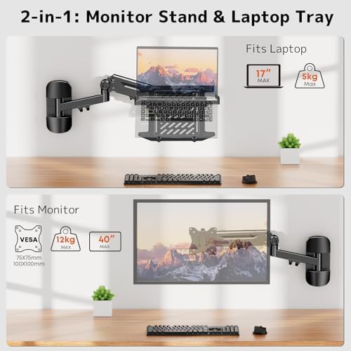 PUTORSEN 2-in-1 Laptop Wall Mount for 10-17" Notebook & 17-40" Screen