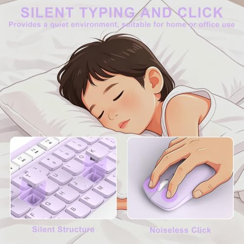 Wireless Keyboard and Mouse Combo Silent for Office and Home(Lilac)