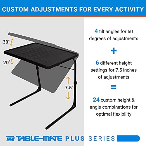 Table-Mate TV Tray Table | Portable Desk Folding Dinner Tray, Couch Table Trays for Eating Snack Food, Portable Laptop Desk, Bed Trays for Eating | Adjustable TV Trays with 3 Angles and Cup Holder