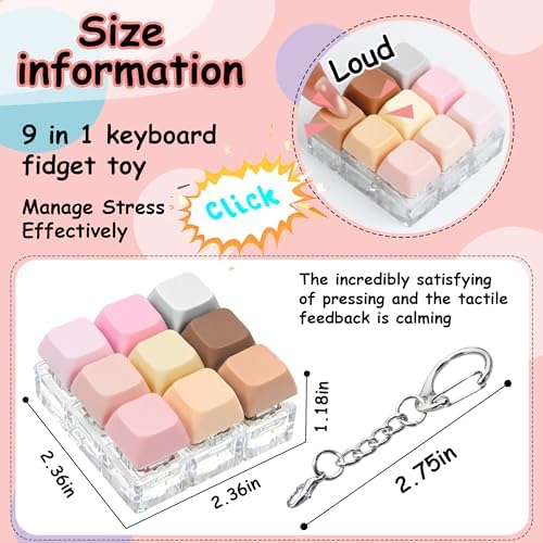 Keyboard Fidget Toy, Keyboard Fidget Keychain 9-in-1 Keyboard Decompression Button Finger Clicker Toys Stress Relief Fidget Gifts (Morandi)