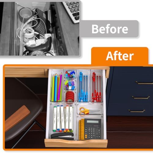 Yieach 44 Pcs Clear Acrylic Drawer Organizer Trays,1.6 in Shallow In Drawer Organizers for Bathroom,Office Desk and Vanity Organizers,Plastic Trays for Organizing for Jewelry,Cosmetic,Utensil,Junks