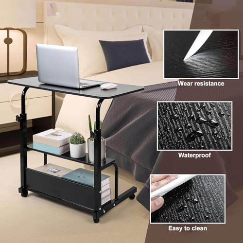 Adjustable Height Mobile Computer Desk with Wheels Black 31.5X15.7 Inches