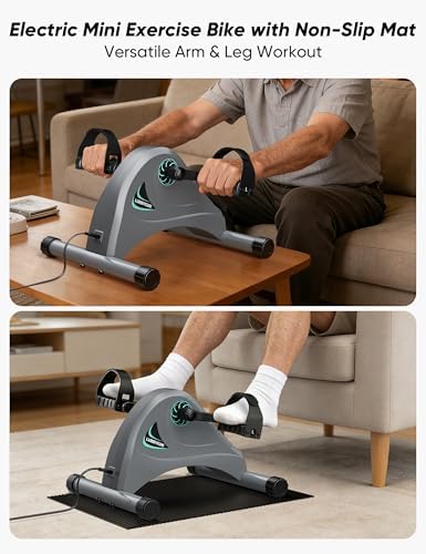 Under Desk Bike Pedal Exerciser for Seniors, LUBBYGIM Mini Exercise Bike for Physical Therapy, Electric Motorized Foot Pedal Machine for Arm and Leg Fitness, 6 Speed Levels