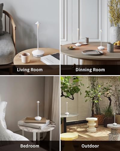 Modern Cordless Table Lamp Set of 2, White Portable LED Desk Lamps