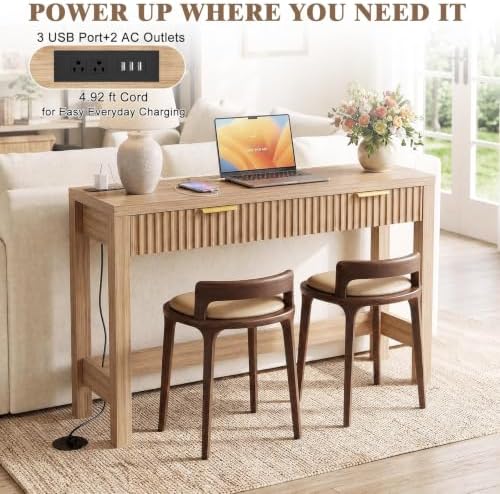 Cyclysio 39" Console Table with Charging Station & 2 Fluted Drawers