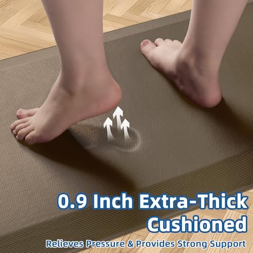 Tyrot Extra Thick Anti Fatigue Mat for Kitchen Floor, 20x32+20x32, Brown